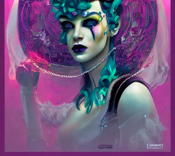 Prompt: beautiful female character inspired by venice carnival and pop art bounty hunter | | digital artwork made by greg rutswork, anna dittmann and lois van barlee, symmetrical rim light, anatomically correct