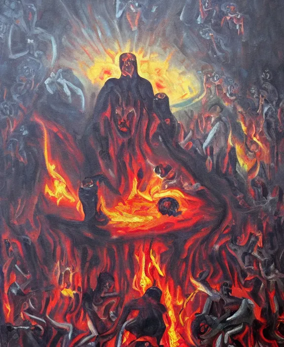 Image similar to human in hell, oil painting in the style of gullvag