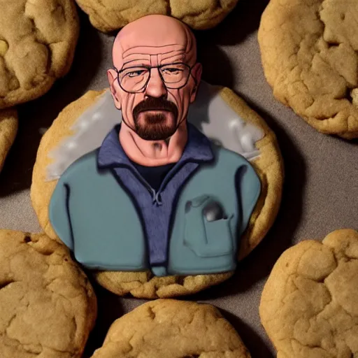 Prompt: hyperrealistic photo of walter white as a cookie,