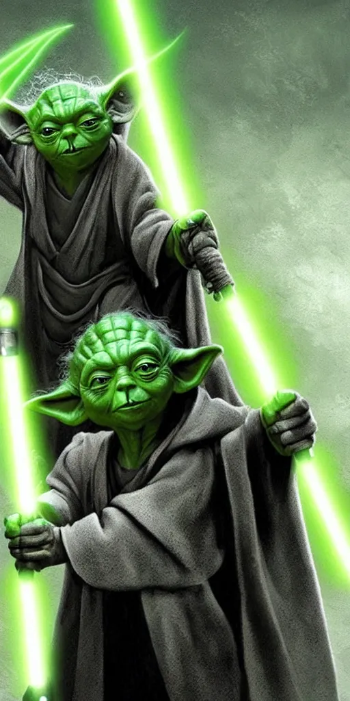 Image similar to yoda, as a sith lord, using the dark force, realistic, ultra realistic