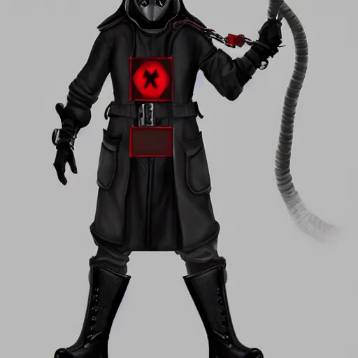Image similar to extremely musuclar gothic firefighter detective in a dark armored trenchcoat tucked into his pants, futuristik knight, with grey skin in a long coat undead grey cloaked, sharply dressed, gas mask, bald, red sleeves, dark undershirt, belts, high boots, highly detailed, artstation