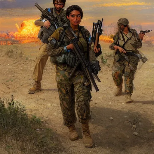 Image similar to beautiful YPJ soldier in the defense of Kobanî in the siege of Kobanî, detailed, centered, digital painting, artstation, concept art, donato giancola, Joseph Christian Leyendecker, Boris Vallejo, Breathtaking, 8k resolution, extremely detailed, beautiful, establishing shot, artistic, hyperrealistic, beautiful face, octane render