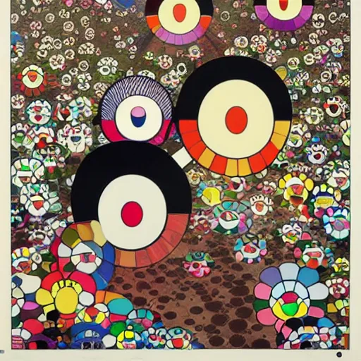 Prompt: a poster design of a miserable black family by takashi murakami,