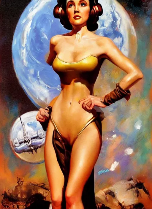 Image similar to oil painting of Princess Leia by frank frazetta alluring pin up deviant art star wars
