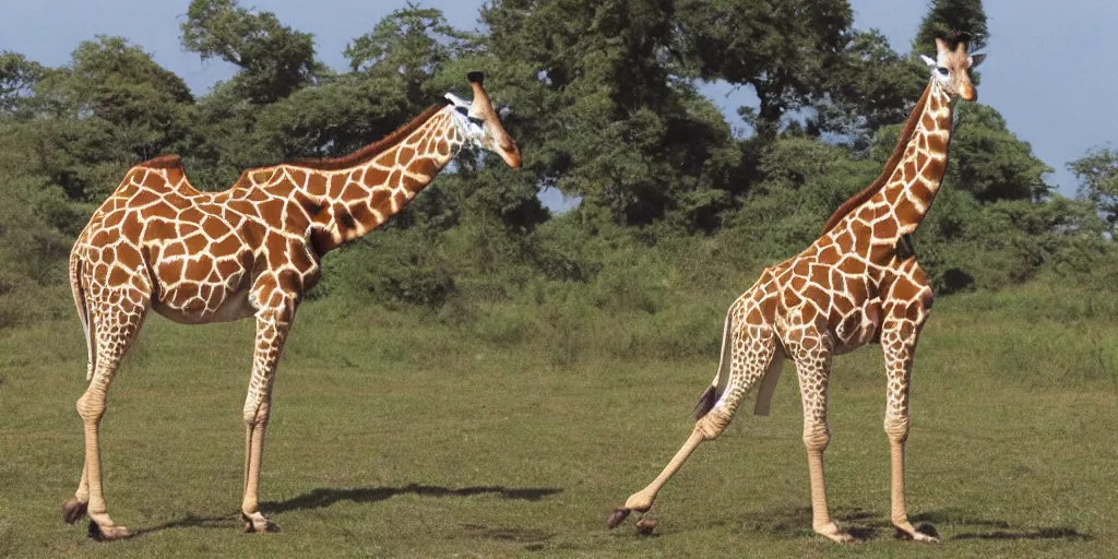 Image similar to giraffe with angel wings on its back, full body shot, wings, by studio ghibli