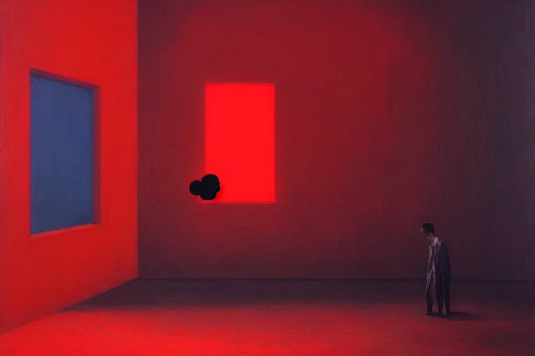 Prompt: only with red, netflix studios with workers at work, a big mickey mouse head in the middle, in the style of beksinski, parts by edward hopper, parts by rodcenko, parts by yue minjun, intricate and epic composition, red by caravaggio, insanely quality, highly detailed, masterpiece, red light, artstation, 4 k