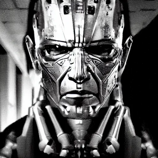 Image similar to movie still of man super villain cyborg, cinematic composition, cinematic light, by david lynch