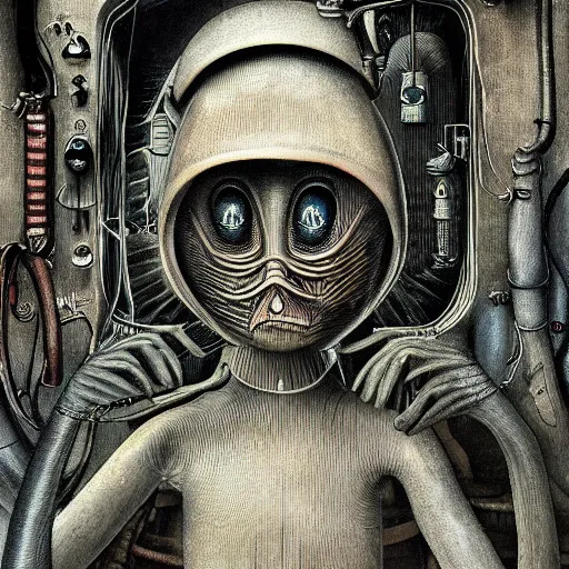 Image similar to moominpapa hooked up to a machine, hr giger artwork, very detailed!, high quality, 4 k