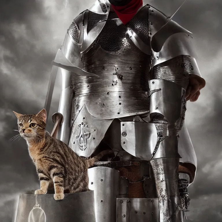 Image similar to an amazing award winning photo of a cat as knight templar protecting the holy grail, very detailed and sharp, 4k hdr, cinematic masterpiece