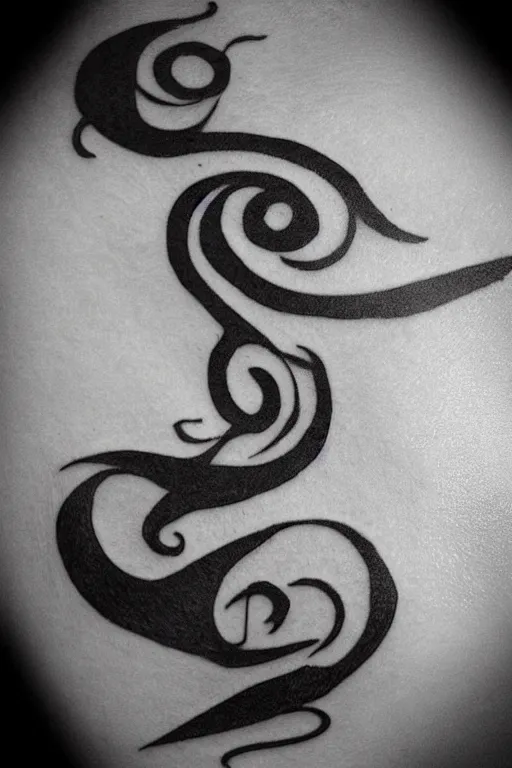 Image similar to a simple tattoo design of birds flying in a 8 spiral, black ink, logo