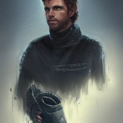 Image similar to portrait of a man by Greg Rutkowski, Cade Skywalker from Star Wars Expanded Universe, he is about 30 years old, manly, strong, messy blond hair, wearing a leather jacket, highly detailed portrait, digital painting, artstation, concept art, smooth, sharp foccus ilustration, Artstation HQ
