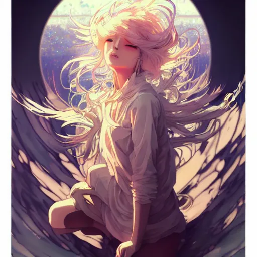 Prompt: god covered in bleach, with rhinestone eyes, covered in paralytic dreams, future pixels, illustration trending on artstation, anime. by hayao miyazaki and rossdraws and artgerm and greg rutkowski and alphonse mucha and studio ghibli and ilya kuvshinov. high quality, stunning, intricate detailed environment. 8 k