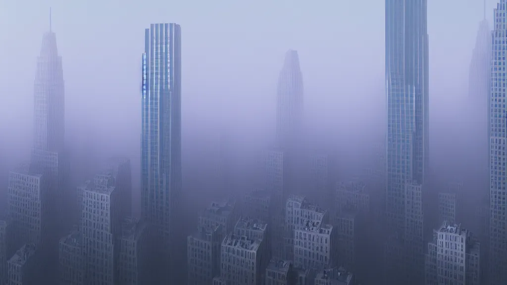 Prompt: Hulk sized Obama towers over a foggy Manhattan; render by Beeple, 4K