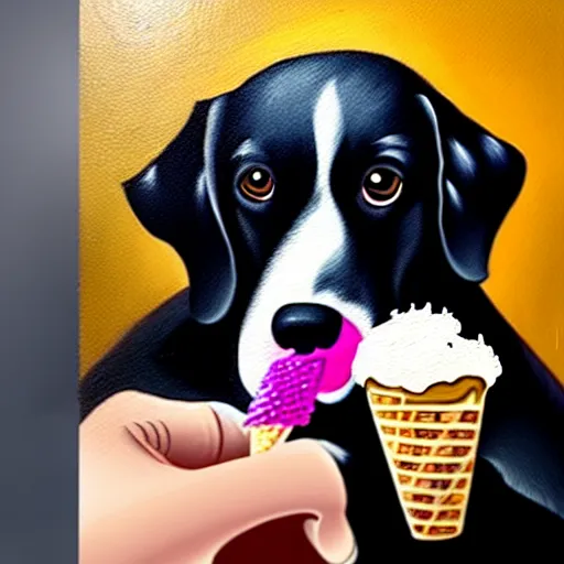 Image similar to painting of a dog eating ice cream