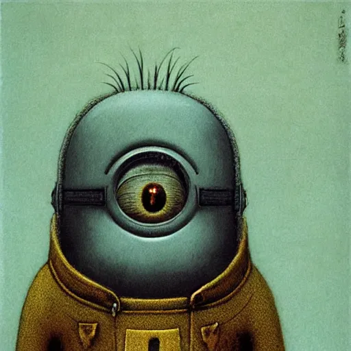 Image similar to a minion drawn by Beksinski