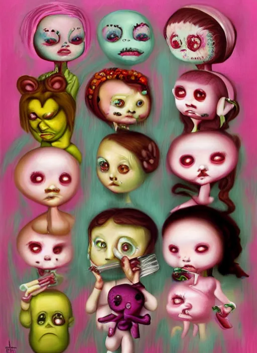 Image similar to fnafs eating cakes painted by mark ryden, detailed digital art, trending on Artstation