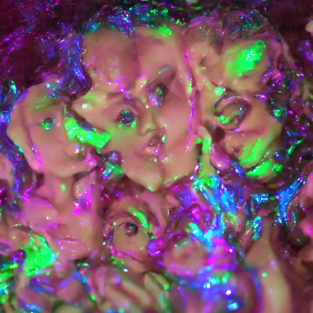 Prompt: plasticine wet shiny angels, crystal, moonlit, mirrors, camera angled dramatically, realistic, neon lasers, anime eyes and lips, close up, diorama