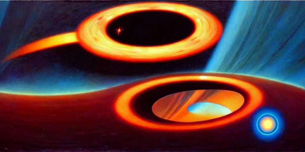 Image similar to black hole, art deco, moebius, cinematic lighting, beautiful, elegant, oil painting,