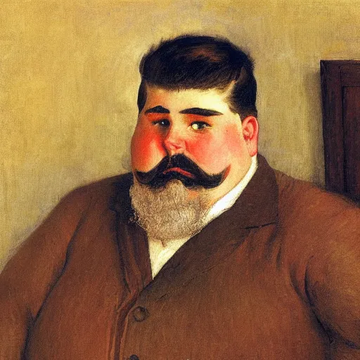 Prompt: portrait of a chubby bearded Awıni-American young man blushing, painting by Franz Marc, by Jean-Léon Gérôme, by Winsor McCay, today's featured photograph, 16K