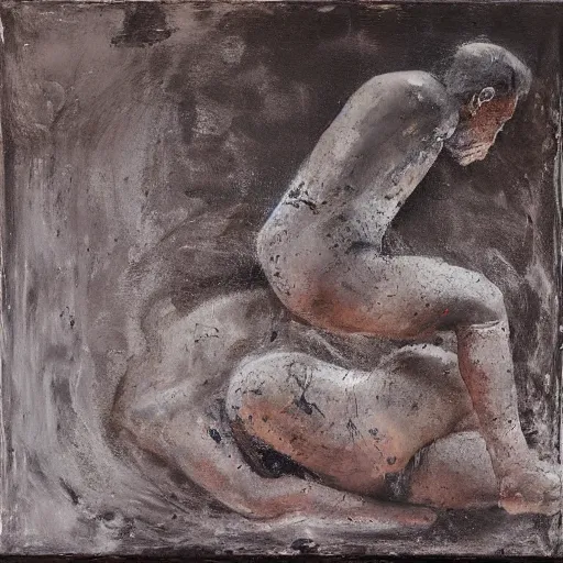 Image similar to 3 drunks fall over mud - wrestling,, oil painted ( ( ( ( ( ( by richard serra ) ) ) ) ) )