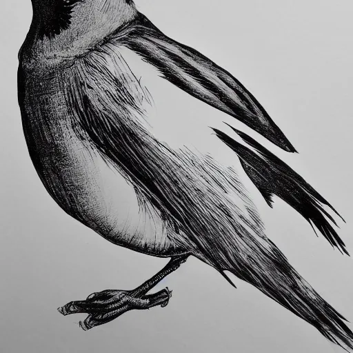 Prompt: bird illustration, Matt adrian, black ink on white paper, high definition 4k