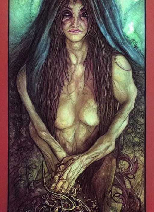 Image similar to portrait of lithe female sorceress of the fey, beautiful! coherent! dungeons and dragons character, by brian froud, strong line, night color, high contrast