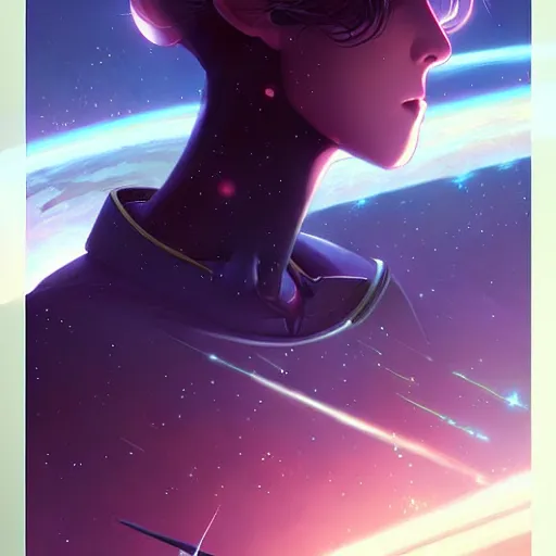 Image similar to beautiful painting fully automated luxury space communism, by charlie bowater, ross tran, artgerm, and makoto shinkai, detailed, inked, western comic book art