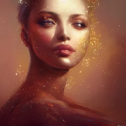 Prompt: a beautiful portrait of a crystal goddess with glittering skin by greg rutkowski and raymond swanland, trending on artstation