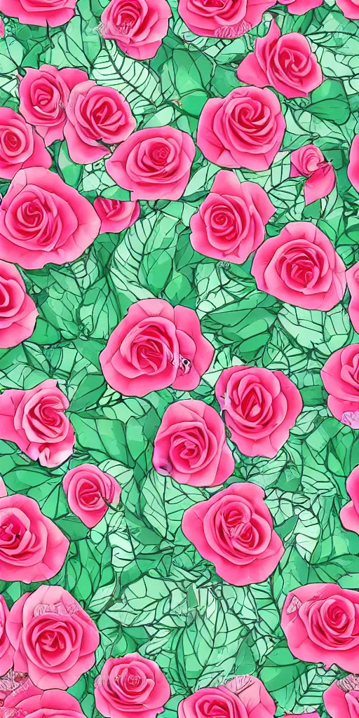 Image similar to seamless pattern of beautiful roses with leaves and throns, colourful, symmetrical, repeating 35mm photography