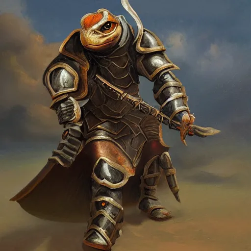 Image similar to an oil painting of a tortoise paladin