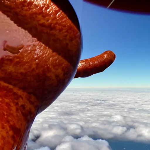 Image similar to chorizo flying over the clouds