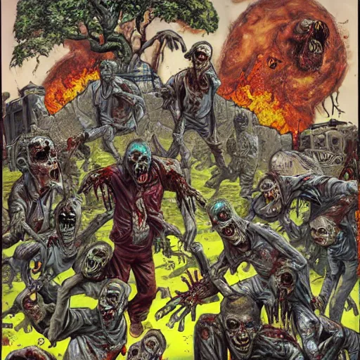 Image similar to zombie apocalypse by robert williams, detailed