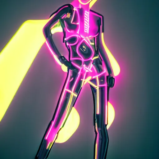 Image similar to a female cyborg humanoid neon lighting