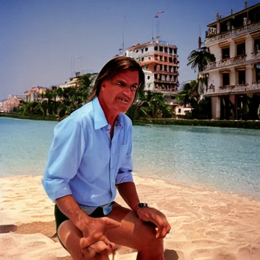 Image similar to Jair Bolsonaro Vacation in Cuba, portrait photo made by Slim Aarons, award winning