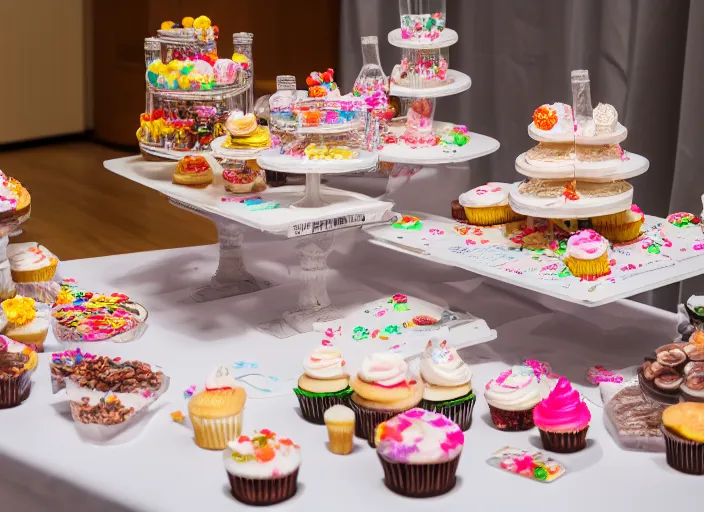 Image similar to a table with a white map full of sweets and cupcakes. highly detailed 8 k. intricate. nikon d 8 5 0 3 0 0 mm. award winning photography.