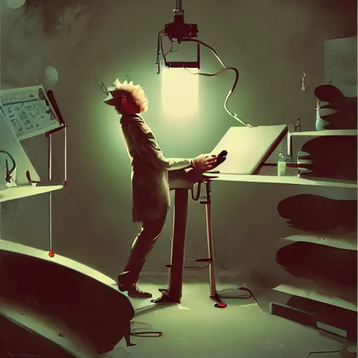 Prompt: the mad scientist at his lab, artwork by Sergey Kolesov