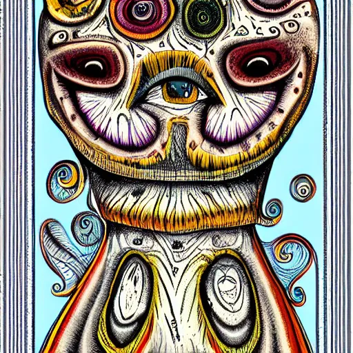 Prompt: detailed digital art of precolombine totem by tim burton inspired