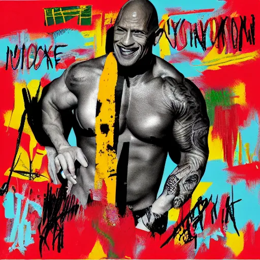 Image similar to dwayne johnson album cover basquiat style