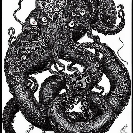 Image similar to Tentacle monster, drawn by Joe Fenton