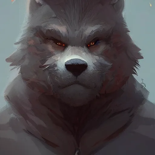 Image similar to a 3/4 portrait of a cute handsome cuddly soft werewolf using a wooden club character concept art masterpiece digital art by Greg Rutkowski, Simon Stalenhag, trending on Artstation, CGSociety