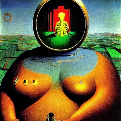 Image similar to Fat chungus Elon musk recognizes its soul in the mirror - contest-winning artwork by Salvador Dali, Beksiński, Van Gogh, Giger, and Monet. Stunning lighting