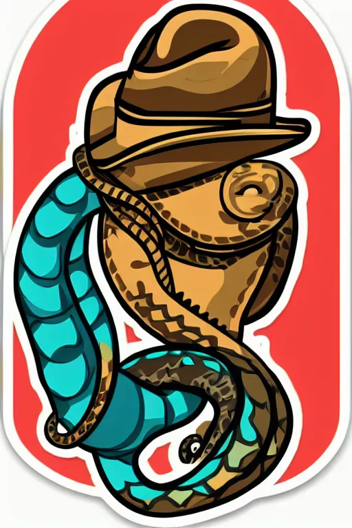 Prompt: A portrait of a snake that is a cowboy, sticker, colorful, illustration, highly detailed, smooth and clean vector curves, no jagged lines, vector art, smooth