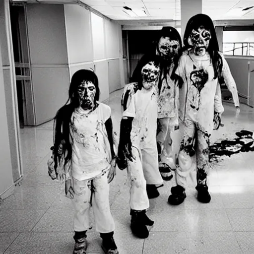 Prompt: “ zombie childs in a futuristic hospital ”