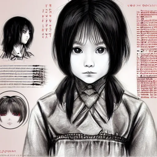 Image similar to Silent hill character sheet of Yui Mizuno from Babymetal, intricate, elegant, highly detailed, digital painting, artstation, character concept art, smooth, sharp focus, illustration, art by artgerm