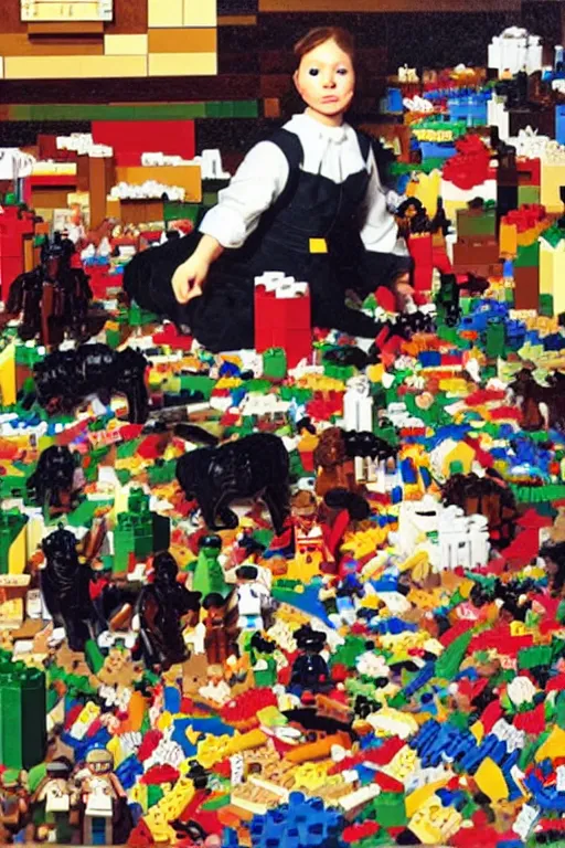 Image similar to a detailed portrait of chris - chan christine weston chandler surrounded by legos and amibos by caravaggio