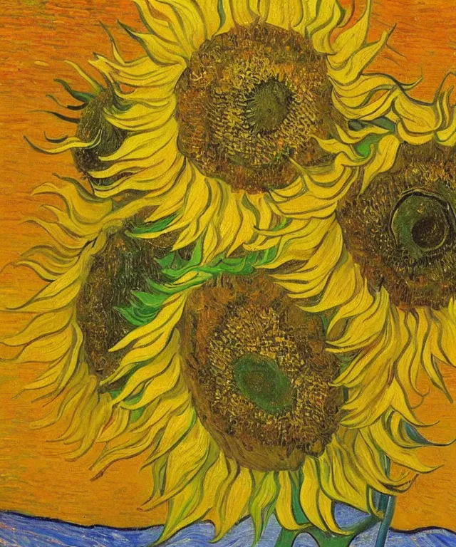 Image similar to sunflower, water painting, vincent van gogh, heavenly, sun rays, intricate, colorful, highly detailed, soft tones
