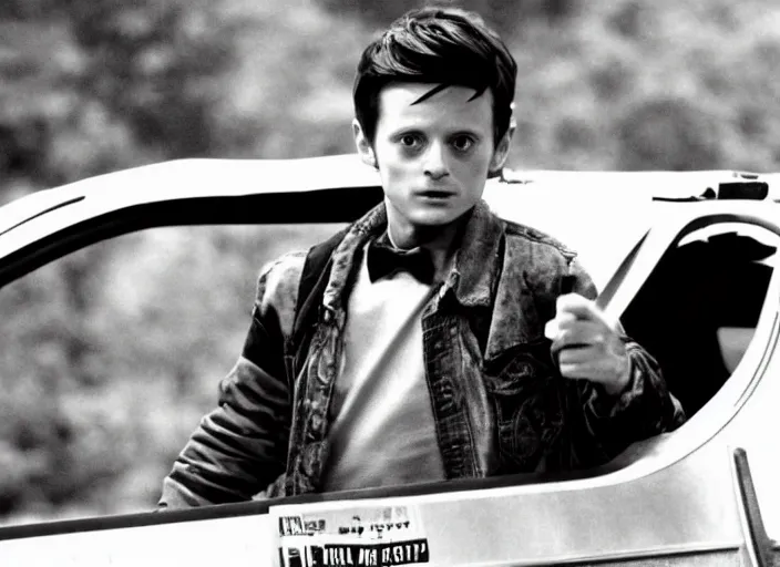 Image similar to film still of Elijah Wood as Marty McFly in Back to the Future 1985