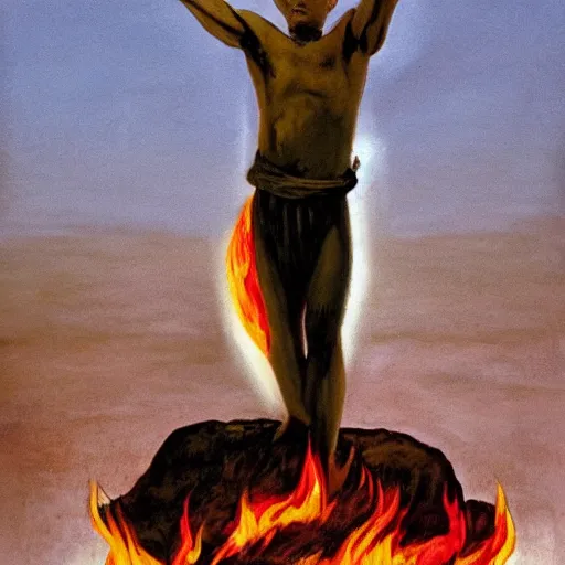 Prompt: reinterpretation of the photo titled the burning monk - malcom browne, 1 9 6 3