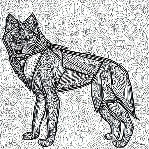 Image similar to wolf template base, digital line-art, full-body sideways view, simple, black and white, coloring book style, high quality, HD, 8K