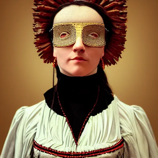 Prompt: Colour Caravaggio style full body portrait Photography of Highly detailed beautiful Woman wearing detailed Ukrainian folk costume designed by Taras Shevchenko with 1000 years perfect face wearing highly detailed retrofuturistic VR headset designed by Josan Gonzalez. Many details In style of Josan Gonzalez and Mike Winkelmann and andgreg rutkowski and alphonse muchaand and Caspar David Friedrich and Stephen Hickman and James Gurney and Hiromasa Ogura. Rendered in Blender and Octane Render volumetric natural light